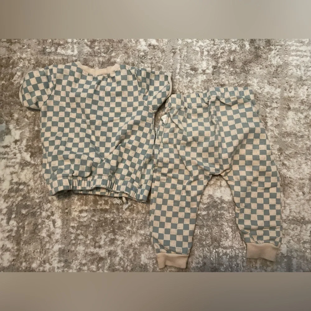 Rabbit+ Bear Blue and Cream Checkered Kids Matching Set size 12M